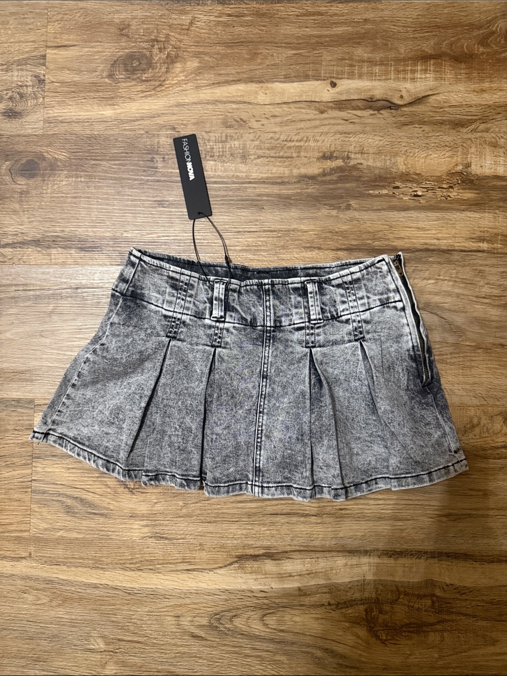 Fashion Nova Acid-Wash Pleated Mini Skirt